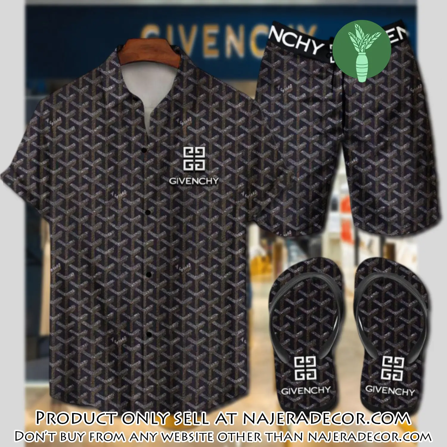 Givenchy flip flops and combo hawaii shirt shorts luxury brand summer outfit hsf219 njr3118449